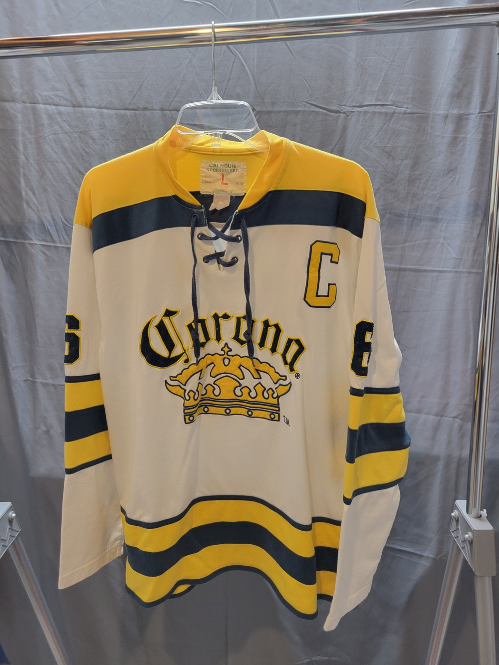 Vintage Corona Hockey Jersey in White with Yellow & Navy Accents